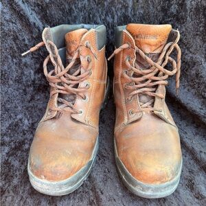 Wolverine Brown Leather Work Boots with Rugged Sole